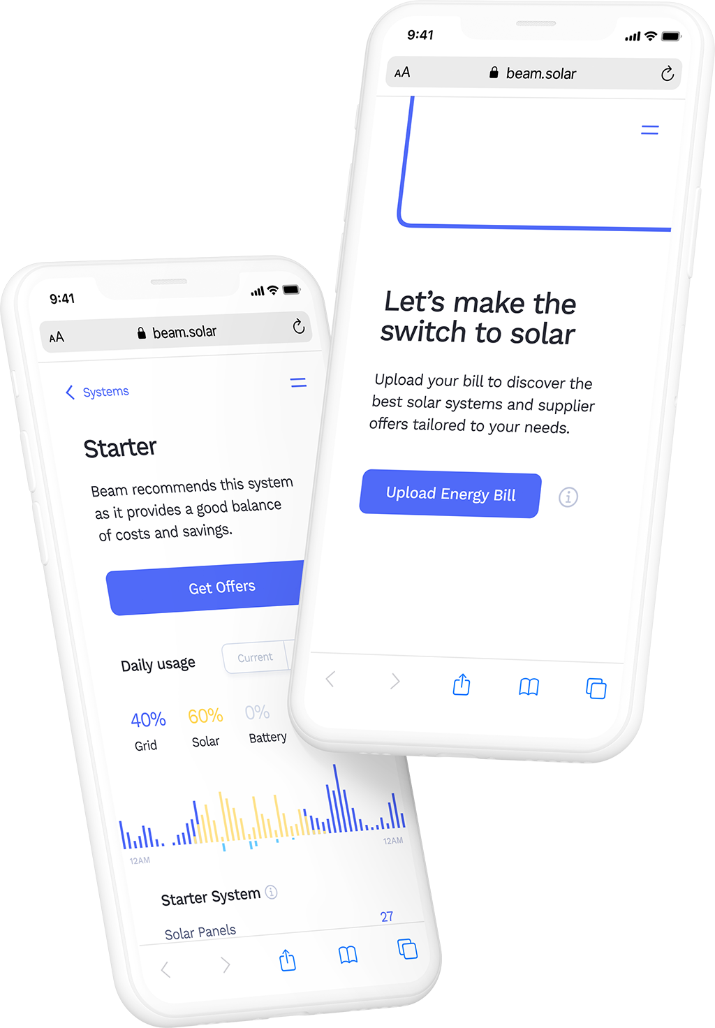 Beam Home interface on 2 iPhones